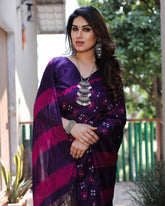 Classic Bandhej Design Purple Color Silk Saree